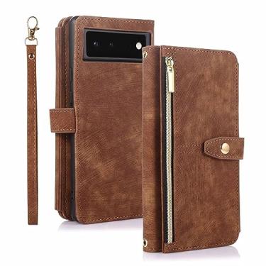 Imagem de Capa carteira para Google Pixel Fold 2023, pulseira de couro com alça de ombro oblíqua para mulheres, capa fólio, laranja