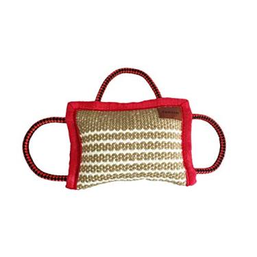 Imagem de Almofada para treinamento de cães, 3 alças, brinquedo de juta para cães jovens, brinquedo interativo de cachorro, vermelho