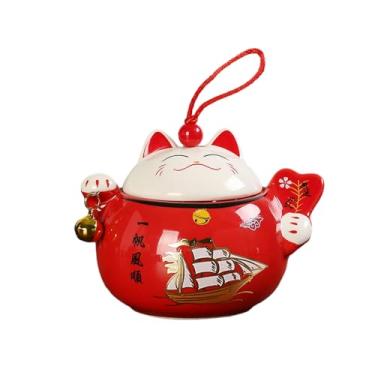 Imagem de Arroz Gato Chá Cerâmico Selado Frasco de Chá Doméstico Pu'er Viagem Portátil Armazenamento Itens Jarra Caixa de Presente - Tamanho Pequeno - Vermelho