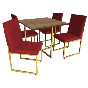 Imagem de Kit Mesa De Jantar Thales Com 4 Cadeiras Sttan Ferro Dourado Tampo Cas