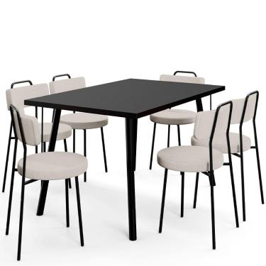 Imagem de Mesa de Jantar Montreal Preto 135cm com 06 Cadeiras Industrial Barcelona F01 Linho Cru - Lyam