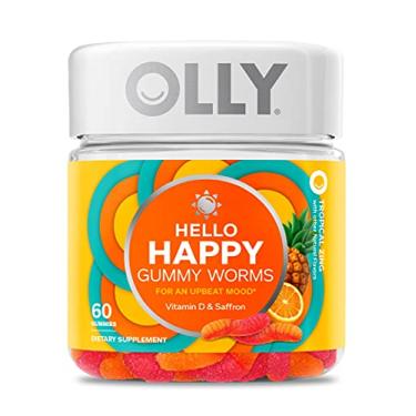Imagem de OLLY Helly Happy Gummy Worms, suporte de equilíbrio de humor, vitamina D, açafrão, suplemento mastigável adulto, Zing tropical - 60 unidades