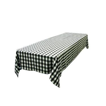 Imagem de LA Linen Toalha de mesa retangular xadrez xadrez de poliéster, branca/preta, 152 x 213 cm
