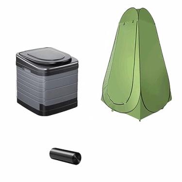 Imagem de Comadre portátil 2 em 1, barraca de banheiro de privacidade, vestiário de acampamento, barraca de chuveiro, kit de banheiro portátil para trailer, camping, viagens (grisalho)