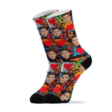 Imagem de junzan Meias personalizadas com foto meias personalizadas para homens mulheres presentes personalizados grafite brilhante rosto personalizado em meias, Grafite brilhante, One Size