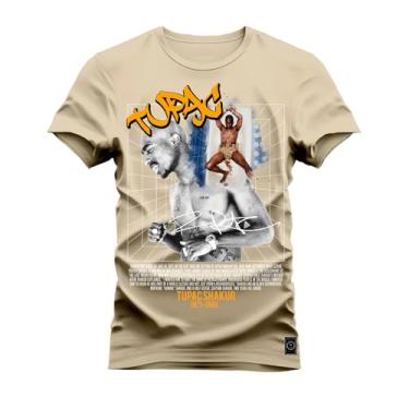 Imagem de Camiseta Premium 100% Algodão Estampada Shirt Unissex Tupac Nude Bege GG