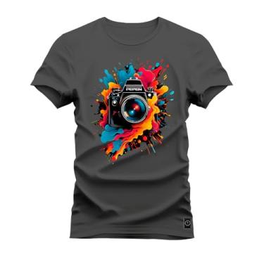 Imagem de Camiseta Premium Malha Confortável Estampada Camera Pepen Grafite GG