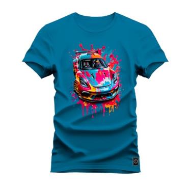 Imagem de Camiseta Plus Size Unissex Algodão 100% Algodão Carro Mega Colores Azul G3