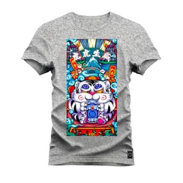Imagem de Camiseta Plus Size Unissex Algodão Estampada Premium Confortável Mandala Animal Cinza G5