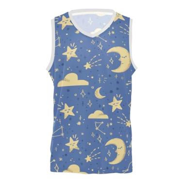 Imagem de KLL Camiseta de basquete unissex azul com estampa de céu noturno sonhador para festa leve grafite para homens e mulheres, Padrão de céu noturno sonhador, azul, XXG