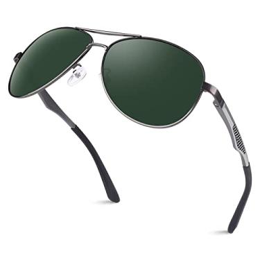 Imagem de GQUEEN Óculos de sol polarizados estilo militar clássico com dobradiças de mola Al-Mg para homens e mulheres MOS1, Armação de arma, lente verde