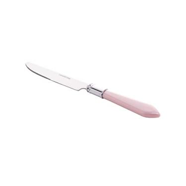 Imagem de Conjunto 6 Facas para Mesa de Aço Inox com Cabo de Plástico Mother Pearl Rosa 23cm - Lyor