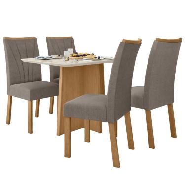 Imagem de Mesa de jantar Celebrare 1,20 com vidro  e 4 Cadeiras Apogeu Tecido Suede Animale Bege Amendoa Clean/off White