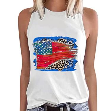Imagem de Elogoog Regata feminina com bandeira americana, casual, Dia da Independência, 4 de julho, camiseta atlética, academia, sem mangas, Branco - 4, G