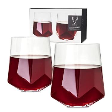 Imagem de Viski Conjunto de 2 taças de vinho de cristal facetadas da Raye, vidro transparente premium sem chumbo, sem haste moderna, conjunto de presente, 590 ml