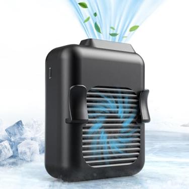 Imagem de Koonie Mini ventilador de cinto portátil recarregável, tempo de uso de 23h, fluxo de ar forte de 5100 RPM com 3 níveis de velocidade, ventilador de colar mãos livres para coleira azul, remoção de
