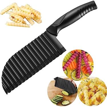 Imagem de Crinkle Potato Cutter - 7.4cm x 30cm 420 Stainless Steel Waves French Fries Slicer, Save-effort Handheld Chipper Chopper, Vegetable Salad Chopping Knife Home Kitchen Wavy Blade Cutting Tool, Black