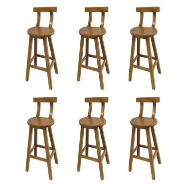 Imagem de Kit 6 Bancos Altos Bistrô de Madeira com Encosto Girafa Ideal para Bar e Restaurante Natural