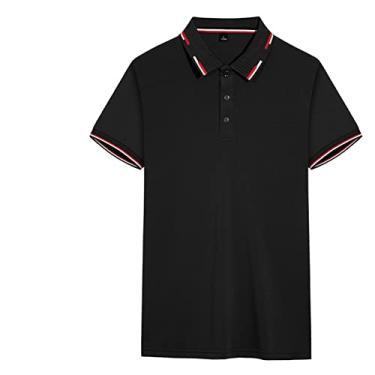 Imagem de Polos de golfe masculinos algodão listrado colarinho cor sólida tênis camiseta umidade wicking seco colarinho manga curta ao ar livre respirável(Color:Black,Size:S)