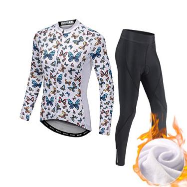 Imagem de "N/A" Camisetas femininas de ciclismo - roupas de ciclismo de manga comprida para outono e inverno ternos, além de veludo, manter quente e frio, branco, 2GG