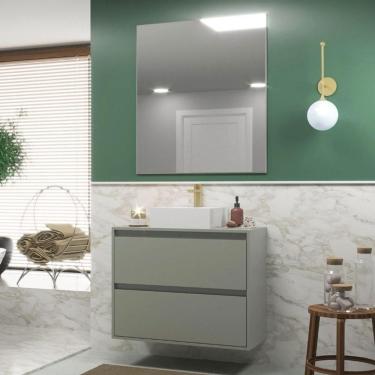 Imagem de Gabinete Para Banheiro Com Cuba E Espelheira 80cm Mdf Dubai - On Móveis Cor:verde