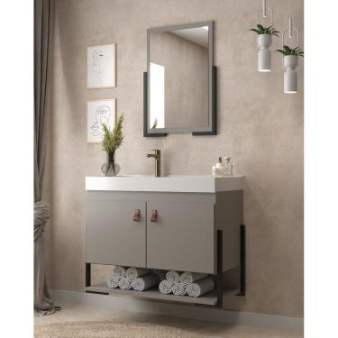 Imagem de Conjunto Balcão para Banheiro com Espelheira Opera 60 Cimento