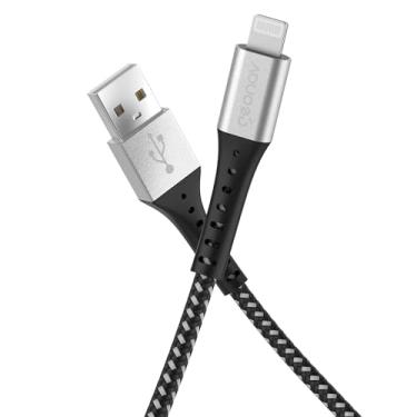 Imagem de Geonav Cabo USB-A para Lightning, compatível com dispositivos Apple, 1.2 metros, nylon trançado, resiste até 10 mil dobras, tranferência de dados até 480 Mbps, ESLIBK, preto