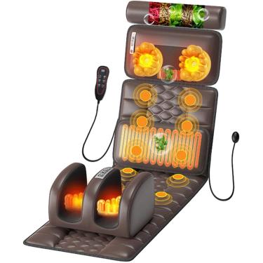Imagem de Tapete de massagem de corpo inteiro, colchão de massagem vibratório de 10 motores com travesseiro de massagem de pescoço removível, almofada aquecida de corpo inteiro para costas, cintura, p