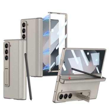 Imagem de XIMAND Capa para Samsung Galaxy Z Fold 6 com proteção magnética de dobradiça e tela frontal e suporte embutidos, compartimento oculto para S-Pen e capa de textura fina fosca (cinza)