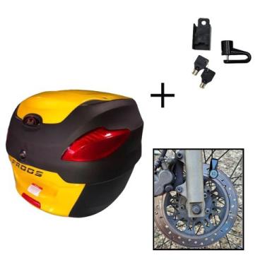 Imagem de Baú Bauleto 41l Awa + Cadeado Trava Disco Moto Antifurto, Amarelo