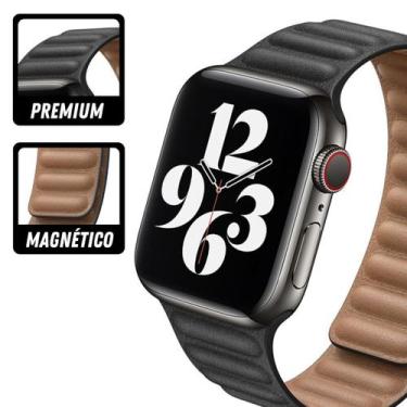 Imagem de Pulseira de Couro Magnética Compatível com Apple Watch 42mm 44mm 45mm 