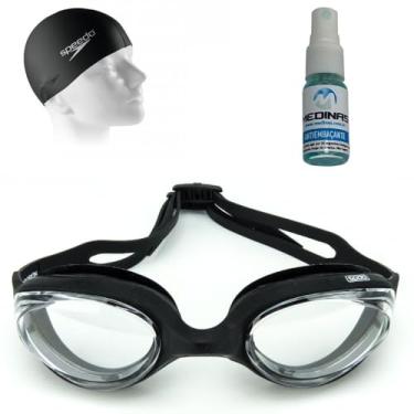 Imagem de Kit Nata��o �culos Speedo Hydrovision Preto + Touca Silicone + Spray AntiFog