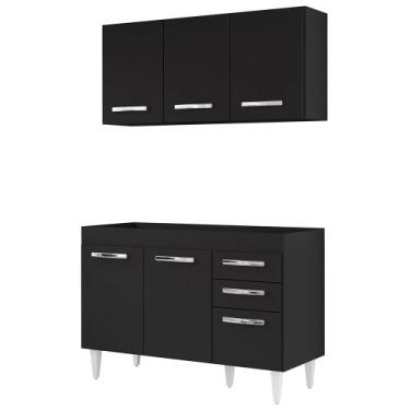 Imagem de Armário Aéreo Honduras e Balcão Gabinete sem Tampo 120cm Suécia Preto 