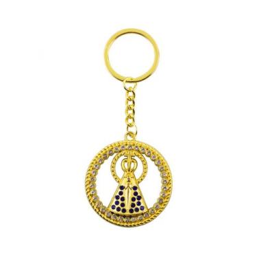 Imagem de Chaveiro Nossa Senhora Aparecida Aura Circular Dourada ou Prateada 4.7