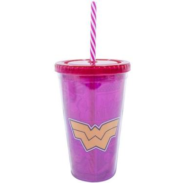 Imagem de Copo Com Canudo Mulher Maravilha 450ml - Liga Da Justiça - DC Comics