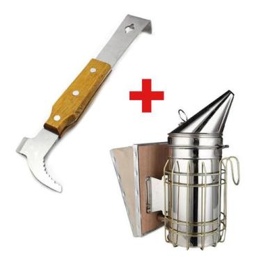 Imagem de Kit Apicultura Formão Inox + Fumegador Inox pequeno 22cm - ARBORETHO