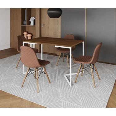 Imagem de Mesa Jantar Industrial + 4 Cadeiras Estofada Caramelo Madeira Tampo Am