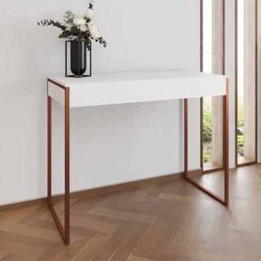 Imagem de Aparador Industrial Retangular Califórnia Branco 137x40cm Base Cobre -