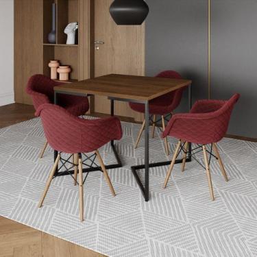 Imagem de Jogo de Mesa Industrial Base Preta Tampo Quadrado 90cm Amêndoa com 4 P