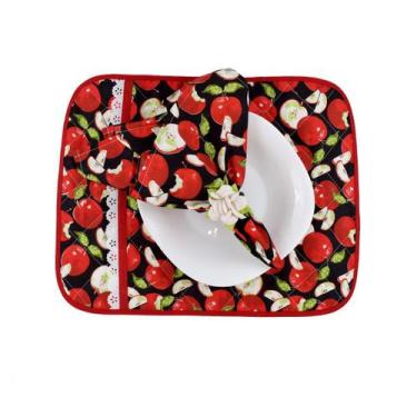 Imagem de Jogo Americano Matelado E Guardanapo De Boca Maçã - Recanto da Costura