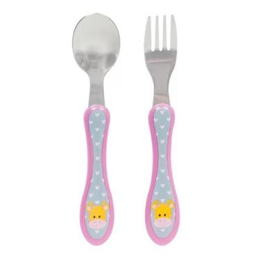 Imagem de Kit Talheres Colher E Garfo Animal Fun Infantil Bebê Em Aço Inoxidável