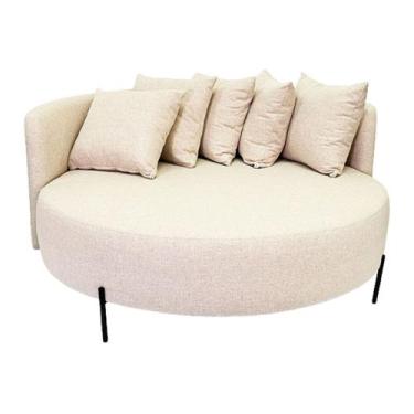 Imagem de Chaise Sofá Redonda Modelo Almeria Tecido Linho Palha Pés Aço Preto Ep