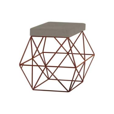 Imagem de Puff Decorativo Sala de Estar Base Bronze Trixie Veludo Cinza G41 - Gr