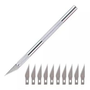 Imagem de Estilete Alumínio Precisão Bisturi Aéro Modelismo 11 Lâminas - mega t