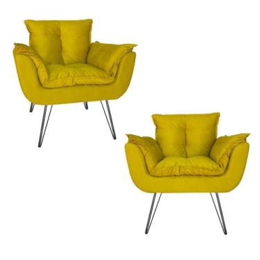 Imagem de Jogo 2 Poltronas Decorativas Quarto Closet Pés de Ferro Opala Suede Am