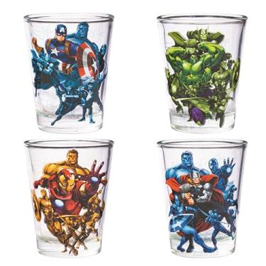 Imagem de Silver Buffalo Conjunto de mini vidro transparente Marvel Team Avengers 4 peças, 42 g