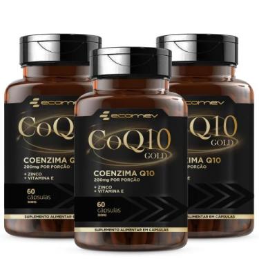 Imagem de 3Un CoQ10 Gold 200Mg Coenzima Pura + Vit E Zinco 180Cáp  - Ecomev