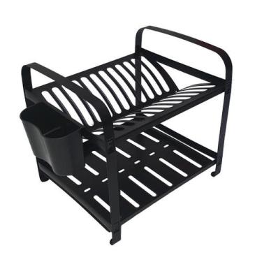 Imagem de Escorredor Inox 12 Pratos Preto Com Porta Talher - Mak-inox