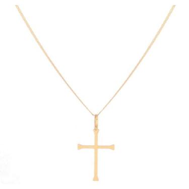 Imagem de Colar Piastrine De 60cm Masculino Ouro 18k E Pingnente Cruz - DR Joias