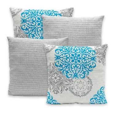Imagem de Kit 4 Capas de Almofadas Piquet Favinho Lisa e Estampada 40x40 C/ Zípe